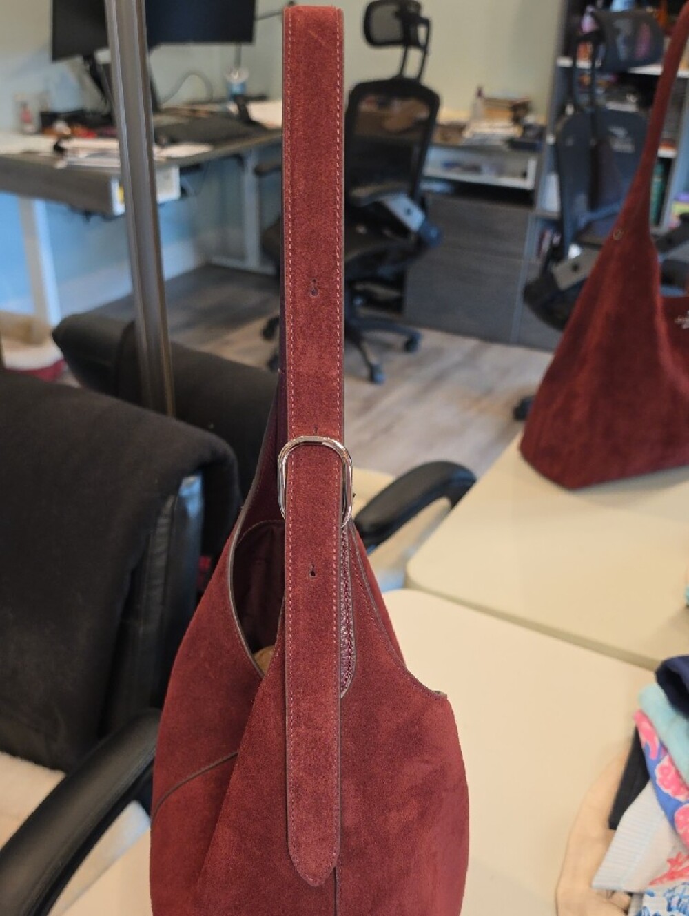 kate spade Large 454 Burgundy Suede Shoulder Bag - Picture 6 of 16